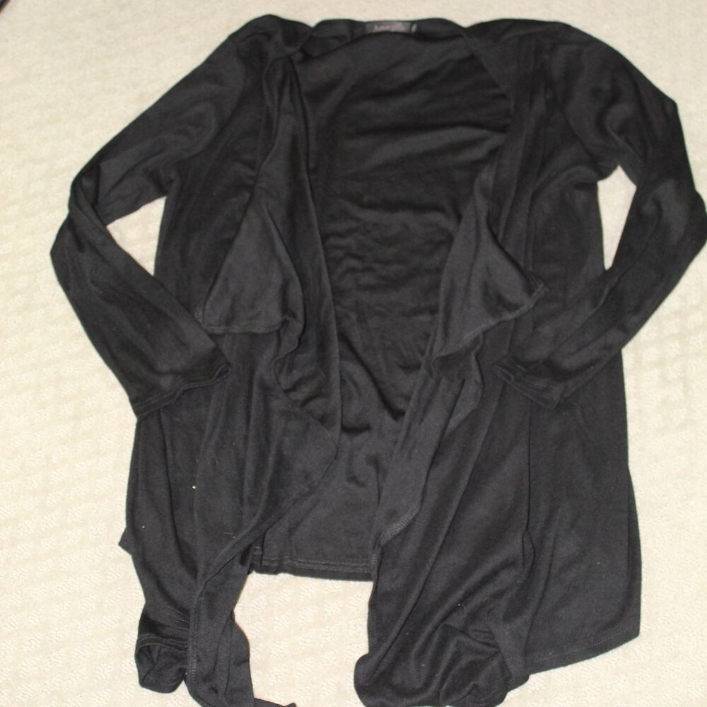 Amaryllis Women's L / XL Black Open Front Waterfall Cardigan
